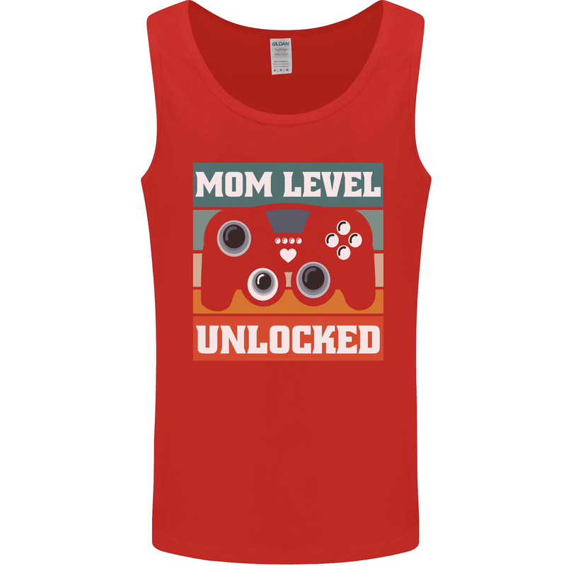 Mom Level Unlocked New Mommy Baby Born Mens Vest Tank Top Red