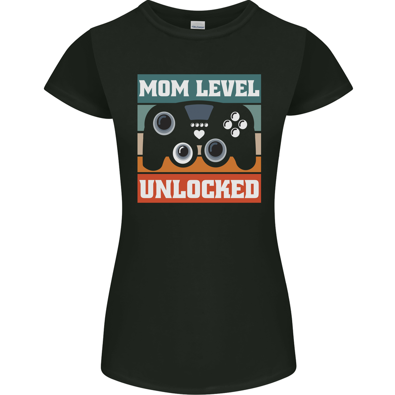Mom Level Unlocked New Mommy Baby Born Womens Petite Cut T-Shirt Black
