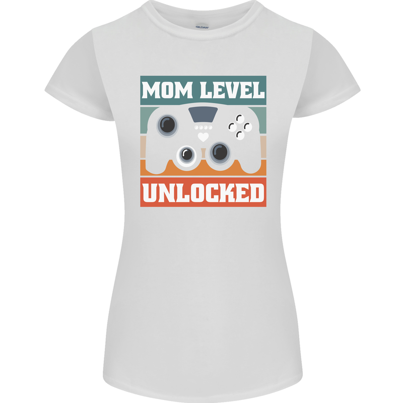 Mom Level Unlocked New Mommy Baby Born Womens Petite Cut T-Shirt White
