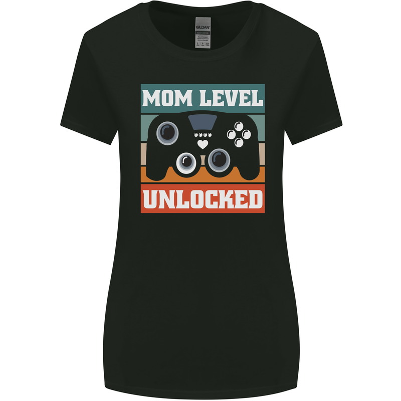 Mom Level Unlocked New Mommy Baby Born Womens Wider Cut T-Shirt Black