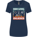 Mom Level Unlocked New Mommy Baby Born Womens Wider Cut T-Shirt Navy Blue
