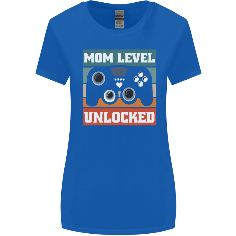 Mom Level Unlocked New Mommy Baby Born Womens Wider Cut T-Shirt Royal Blue