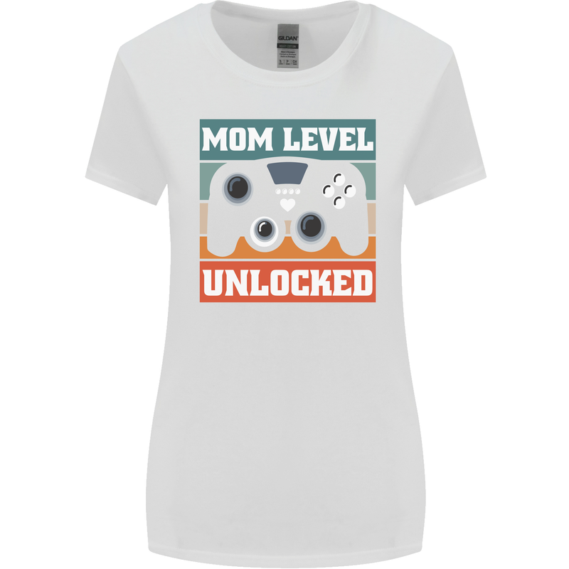 Mom Level Unlocked New Mommy Baby Born Womens Wider Cut T-Shirt White