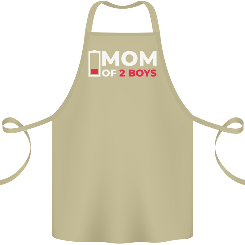 Mom of 2 Boys Funny Mother's Day Cotton Apron 100% Organic Khaki