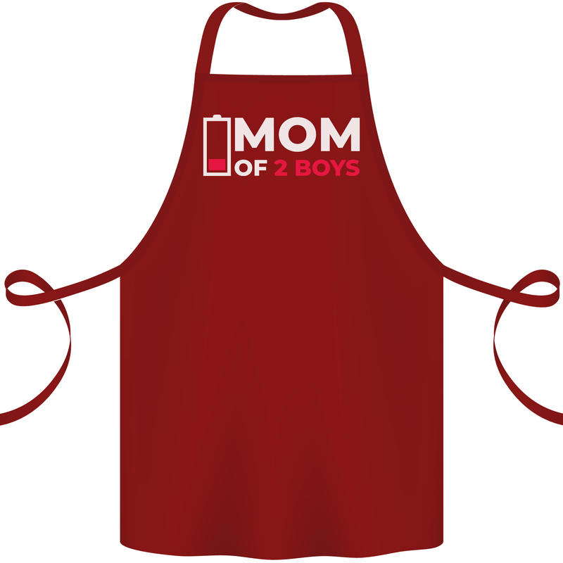Mom of 2 Boys Funny Mother's Day Cotton Apron 100% Organic Maroon