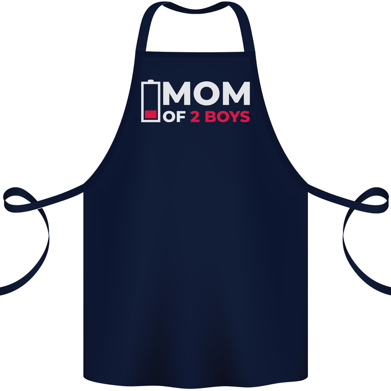 Mom of 2 Boys Funny Mother's Day Cotton Apron 100% Organic Navy Blue