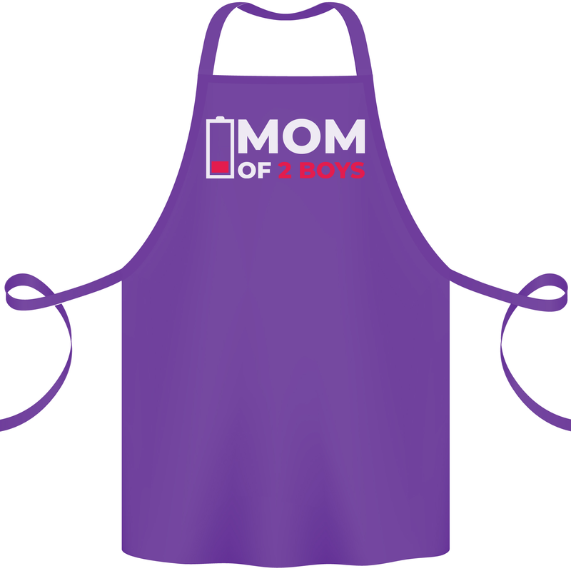 Mom of 2 Boys Funny Mother's Day Cotton Apron 100% Organic Purple