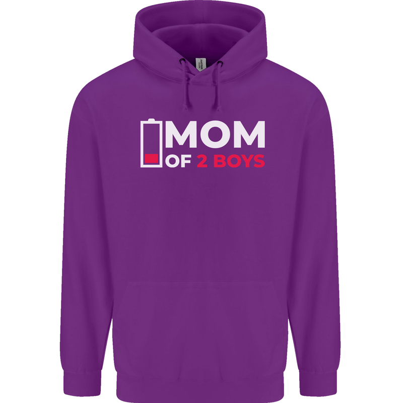 Mom of 2 Boys Funny Mother's Day Mens 80% Cotton Hoodie Purple