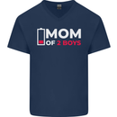 Mom of 2 Boys Funny Mother's Day Mens V-Neck Cotton T-Shirt Navy Blue