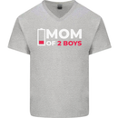 Mom of 2 Boys Funny Mother's Day Mens V-Neck Cotton T-Shirt Sports Grey