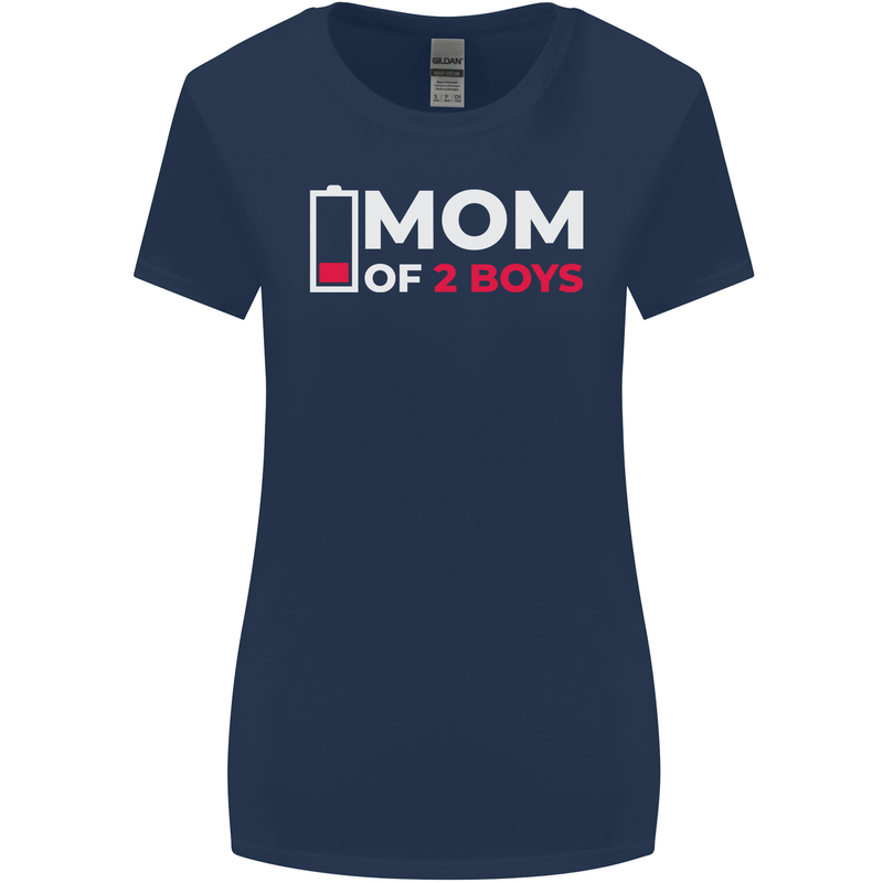 Mom of 2 Boys Funny Mother's Day Womens Wider Cut T-Shirt Navy Blue
