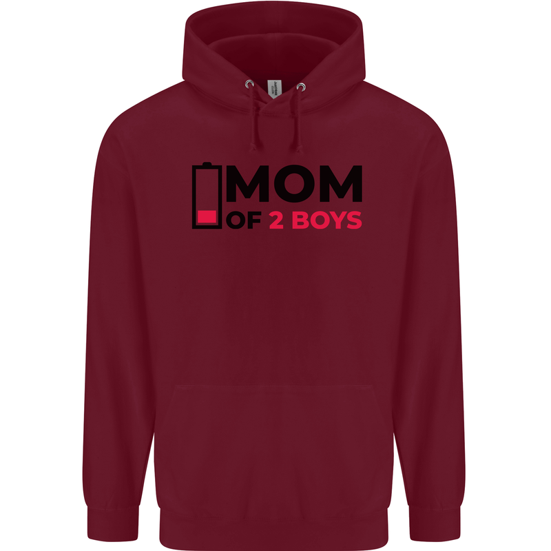 Mom of Two Boys Funny Mother's Day Mens 80% Cotton Hoodie Maroon