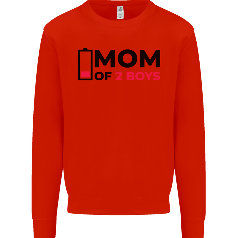 Mom of Two Boys Funny Mother's Day Mens Sweatshirt Jumper Bright Red