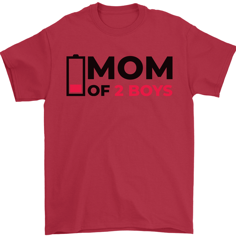 Mom of Two Boys Funny Mother's Day Mens T-Shirt Cotton Gildan Red