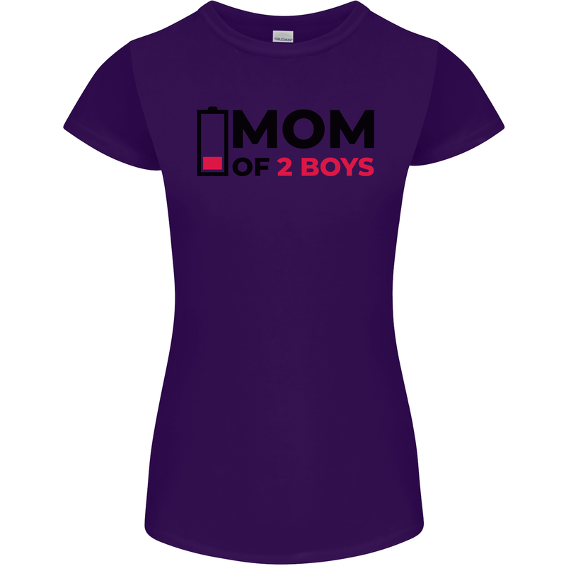 Mom of Two Boys Funny Mother's Day Womens Petite Cut T-Shirt Purple