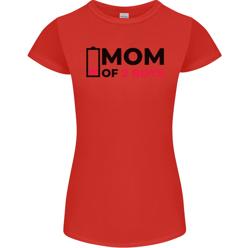 Mom of Two Boys Funny Mother's Day Womens Petite Cut T-Shirt Red