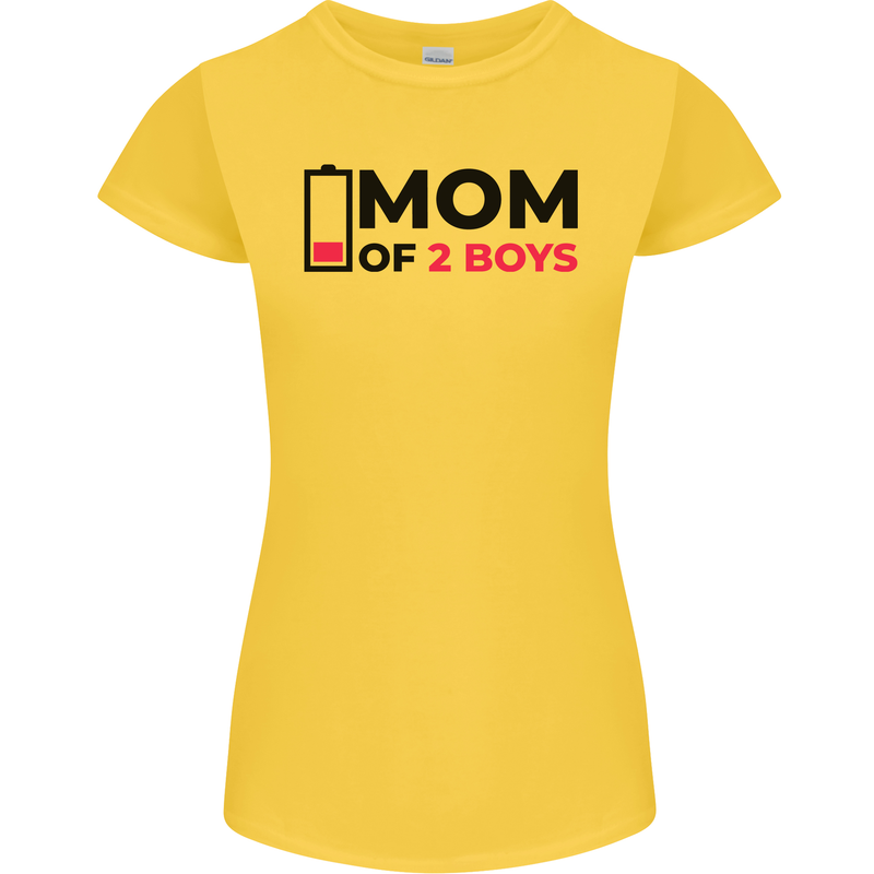 Mom of Two Boys Funny Mother's Day Womens Petite Cut T-Shirt Yellow
