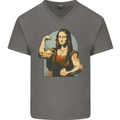 Mona Lifter Funny Gym Bodybuilding Workout Mens V-Neck Cotton T-Shirt Charcoal