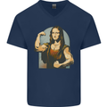 Mona Lifter Funny Gym Bodybuilding Workout Mens V-Neck Cotton T-Shirt Navy Blue