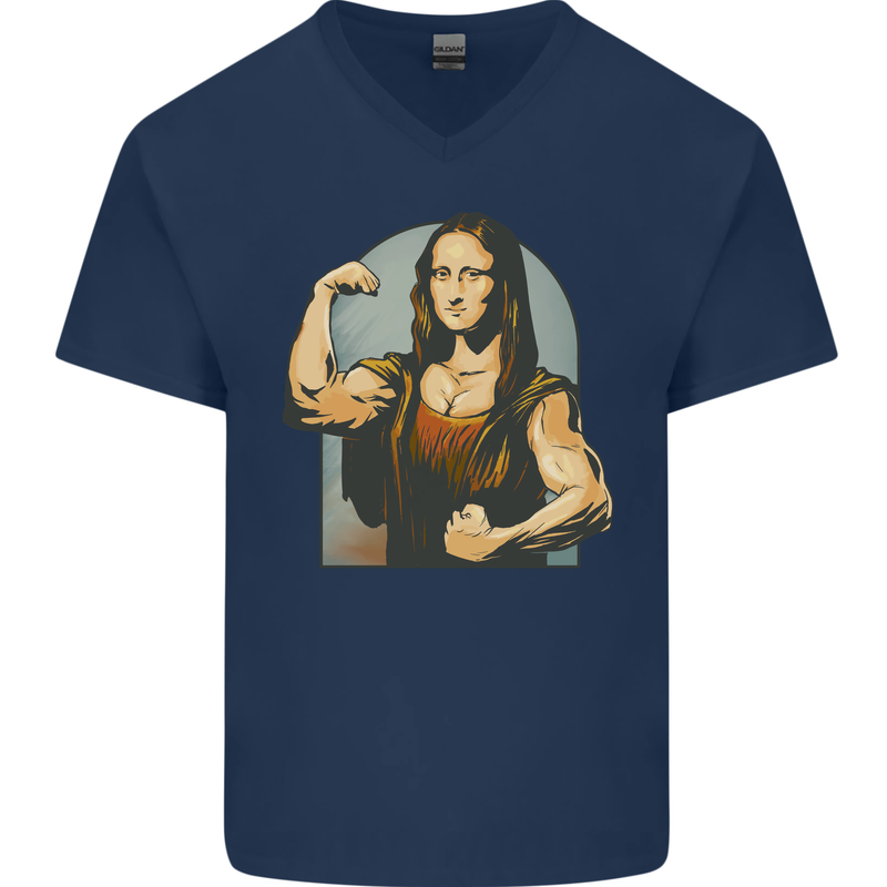 Mona Lifter Funny Gym Bodybuilding Workout Mens V-Neck Cotton T-Shirt Navy Blue
