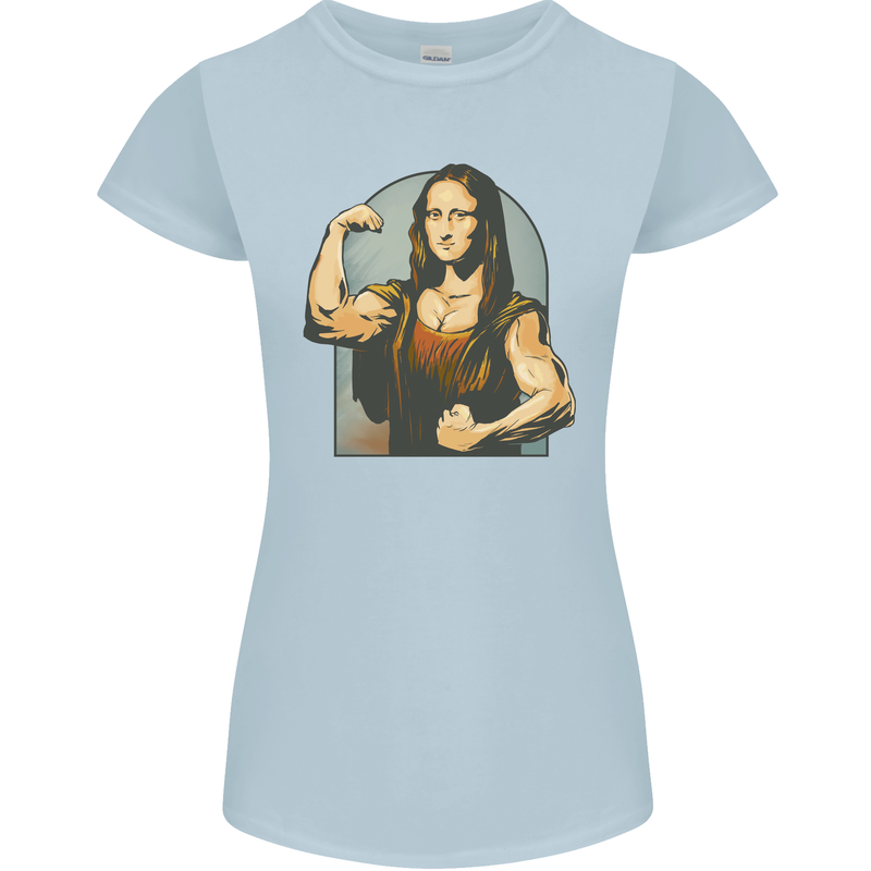 Mona Lifter Funny Gym Bodybuilding Workout Womens Petite Cut T-Shirt Light Blue