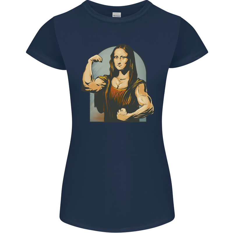 Mona Lifter Funny Gym Bodybuilding Workout Womens Petite Cut T-Shirt Navy Blue