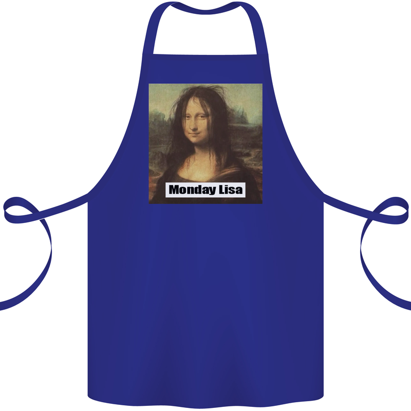 Mona Lisa Parody Monday Lisa Cotton Apron 100% Organic Royal Blue