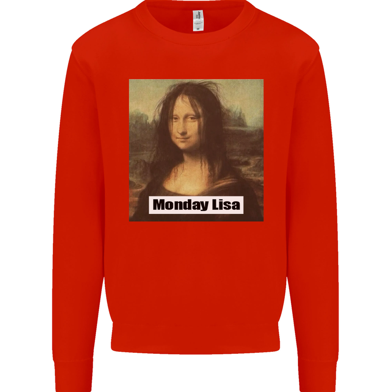Mona Lisa Parody Monday Lisa Kids Sweatshirt Jumper Bright Red