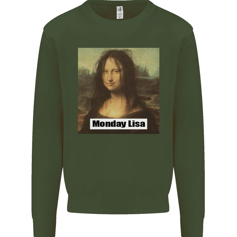 Mona Lisa Parody Monday Lisa Kids Sweatshirt Jumper Forest Green