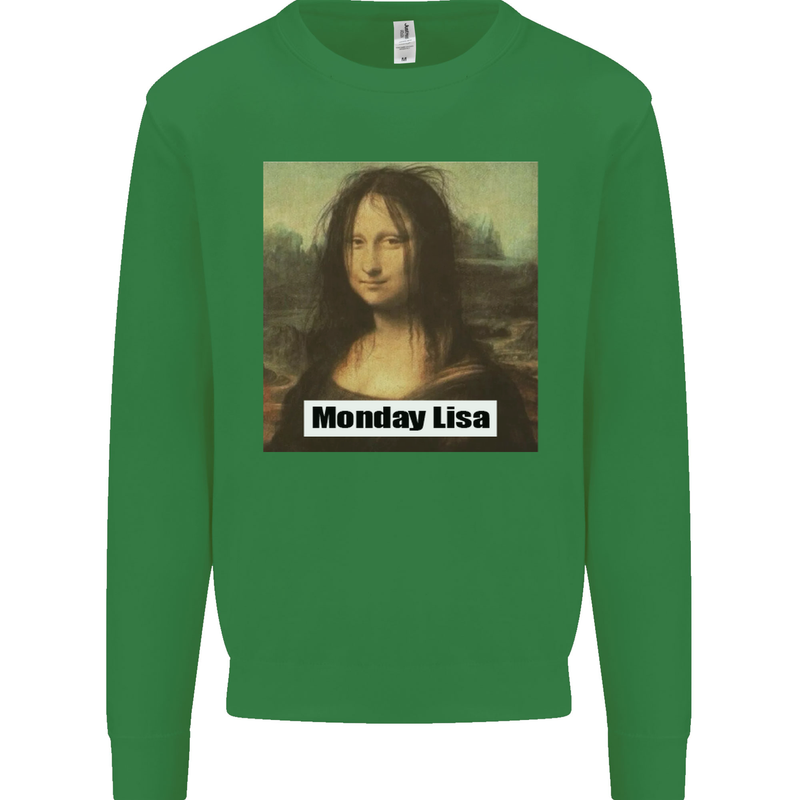 Mona Lisa Parody Monday Lisa Kids Sweatshirt Jumper Irish Green
