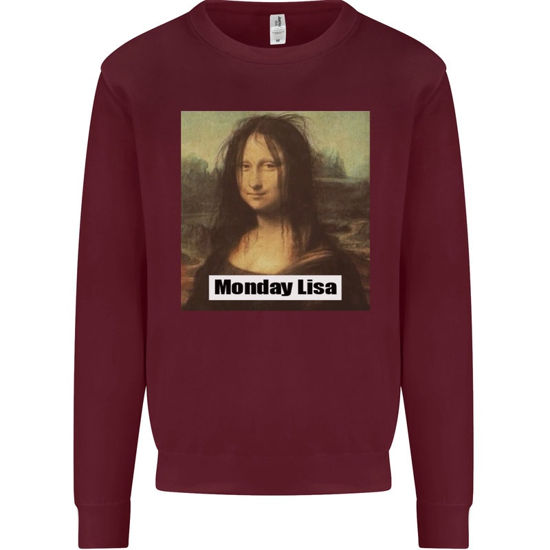 Mona Lisa Parody Monday Lisa Kids Sweatshirt Jumper Maroon