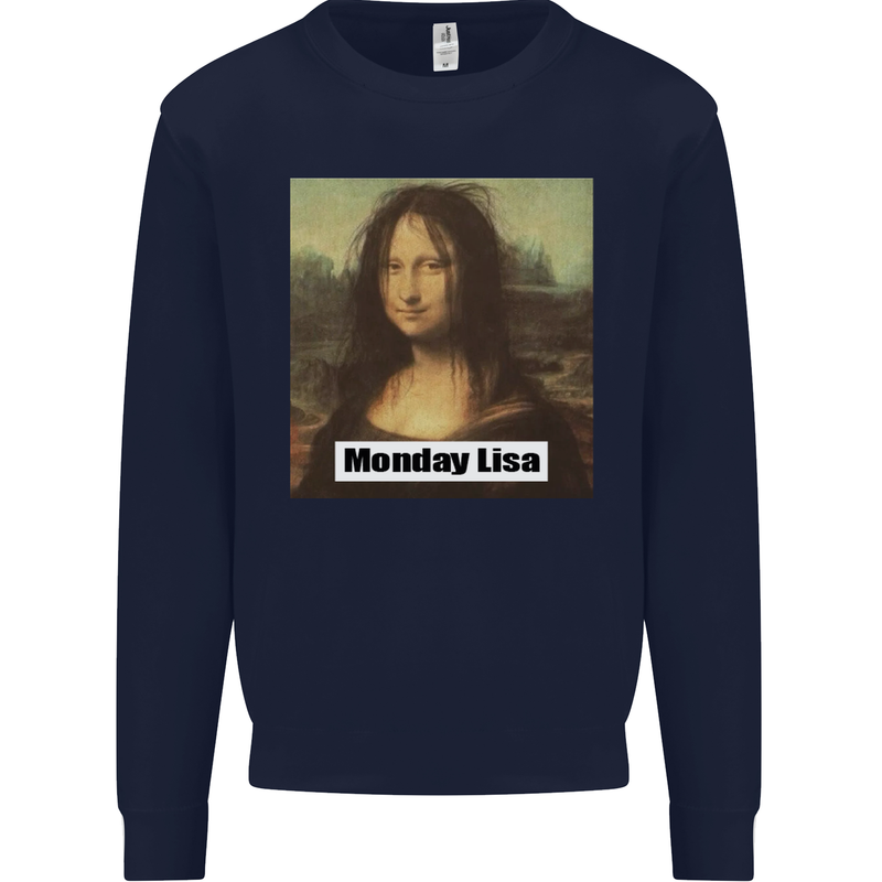 Mona Lisa Parody Monday Lisa Kids Sweatshirt Jumper Navy Blue