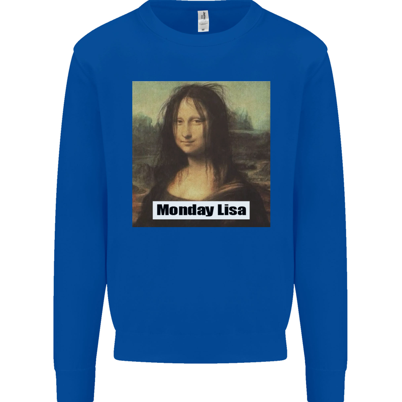 Mona Lisa Parody Monday Lisa Kids Sweatshirt Jumper Royal Blue