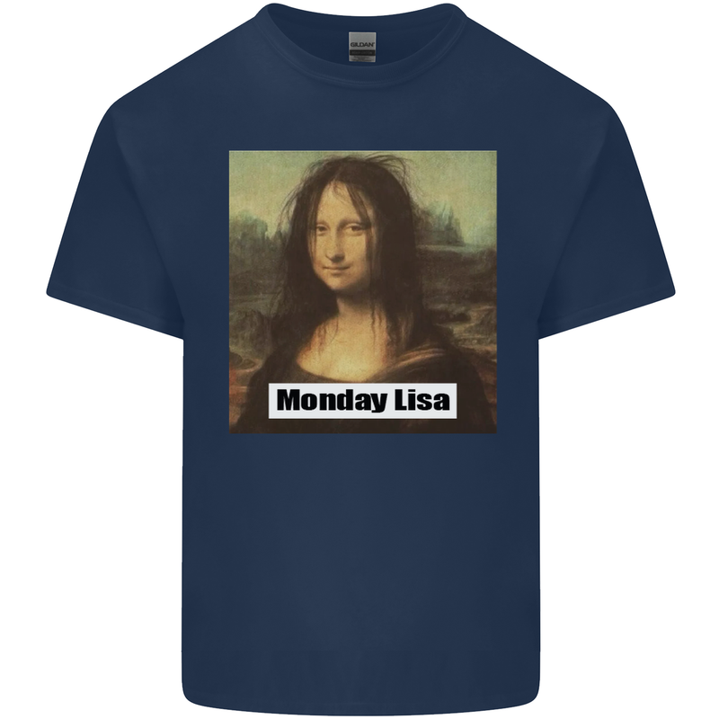 Mona Lisa Parody Monday Lisa Kids T-Shirt Childrens Navy Blue
