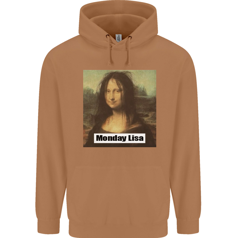 Mona Lisa Parody Monday Lisa Mens 80% Cotton Hoodie Caramel Latte