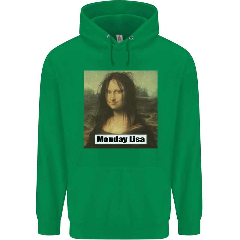 Mona Lisa Parody Monday Lisa Mens 80% Cotton Hoodie Irish Green
