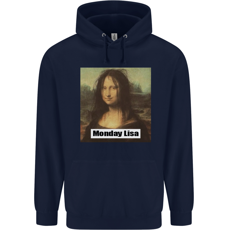 Mona Lisa Parody Monday Lisa Mens 80% Cotton Hoodie Navy Blue
