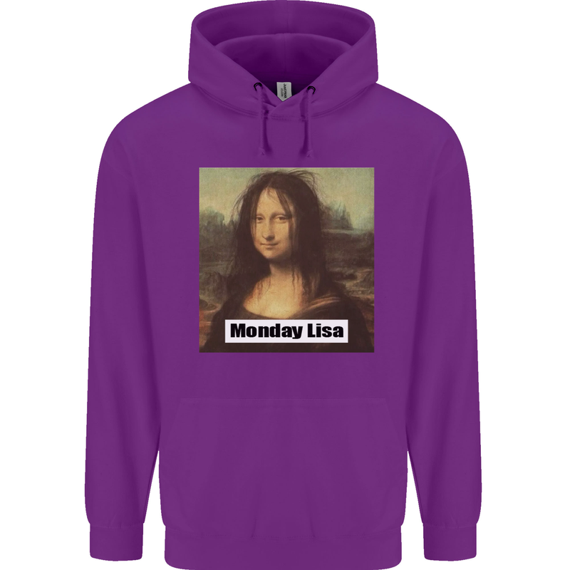 Mona Lisa Parody Monday Lisa Mens 80% Cotton Hoodie Purple