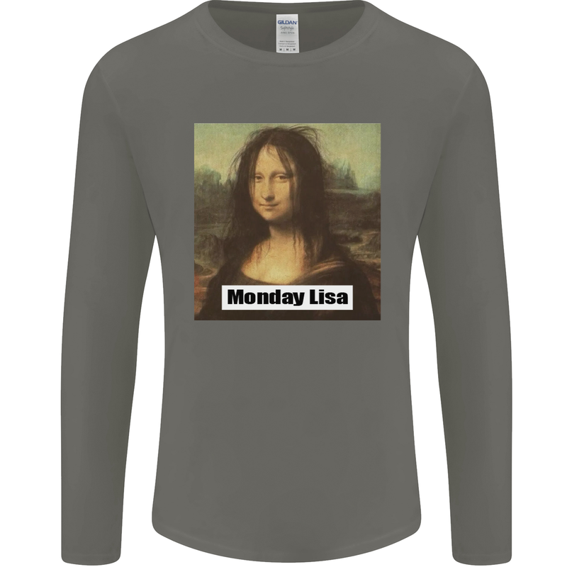 Mona Lisa Parody Monday Lisa Mens Long Sleeve T-Shirt Charcoal