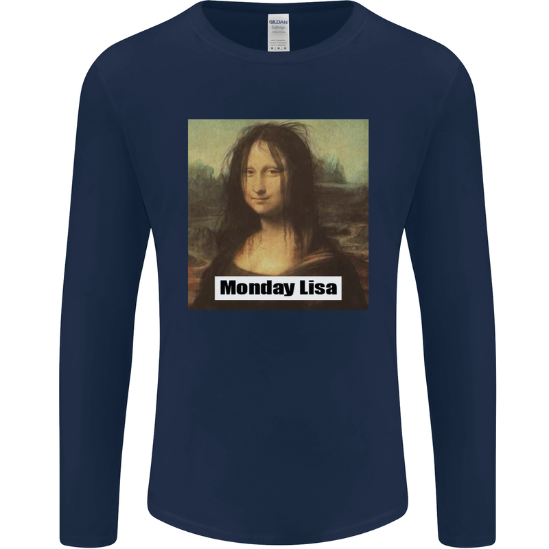 Mona Lisa Parody Monday Lisa Mens Long Sleeve T-Shirt Navy Blue