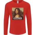 Mona Lisa Parody Monday Lisa Mens Long Sleeve T-Shirt Red