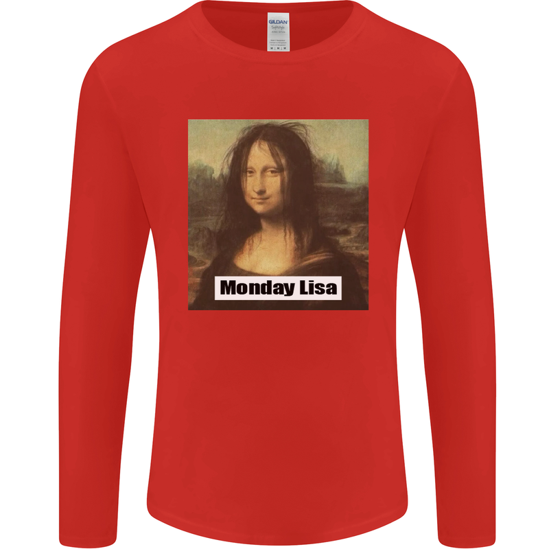 Mona Lisa Parody Monday Lisa Mens Long Sleeve T-Shirt Red