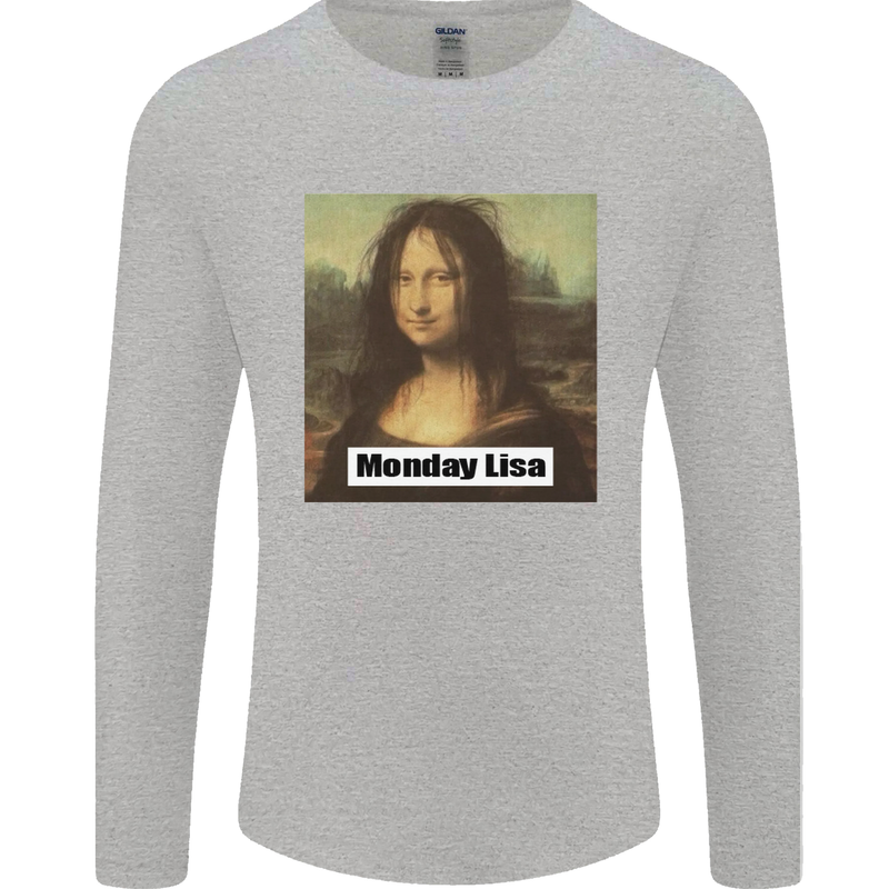 Mona Lisa Parody Monday Lisa Mens Long Sleeve T-Shirt Sports Grey