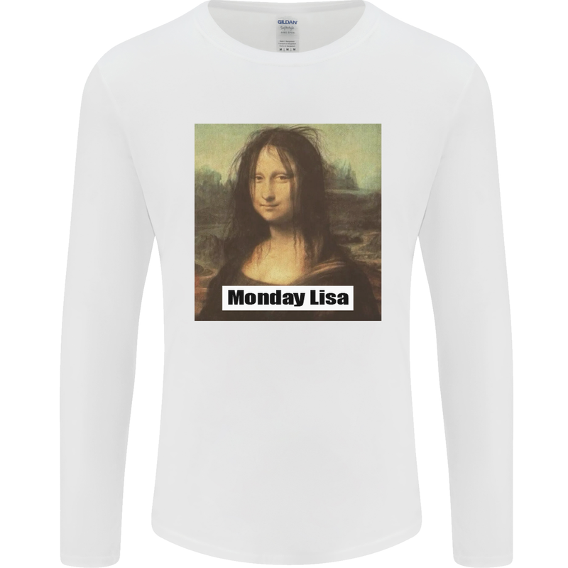 Mona Lisa Parody Monday Lisa Mens Long Sleeve T-Shirt White