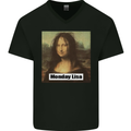 Mona Lisa Parody Monday Lisa Mens V-Neck Cotton T-Shirt Black
