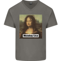 Mona Lisa Parody Monday Lisa Mens V-Neck Cotton T-Shirt Charcoal