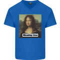 Mona Lisa Parody Monday Lisa Mens V-Neck Cotton T-Shirt Royal Blue