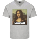 Mona Lisa Parody Monday Lisa Mens V-Neck Cotton T-Shirt Sports Grey