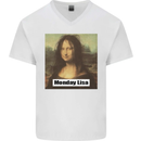 Mona Lisa Parody Monday Lisa Mens V-Neck Cotton T-Shirt White