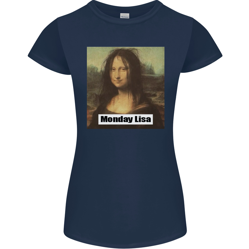 Mona Lisa Parody Monday Lisa Womens Petite Cut T-Shirt Navy Blue